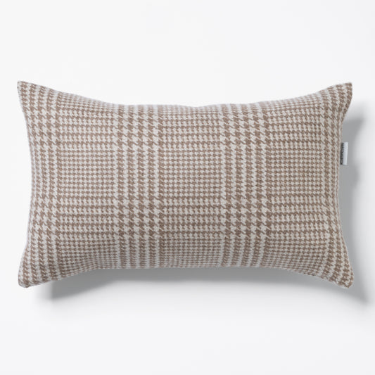 Kissen 30x50 cm aus 95% Merinowolle und 5% Kaschmir in beige mit Hahnentritt-Muster, Marke CEI'CIS