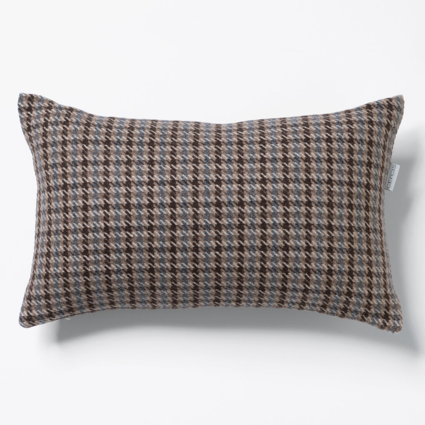 Kissen 30x50 cm mit Karo-Muster in braun-blau-creme, 95% Merinowolle, 5% Kaschmir, Marke CEI'CIS